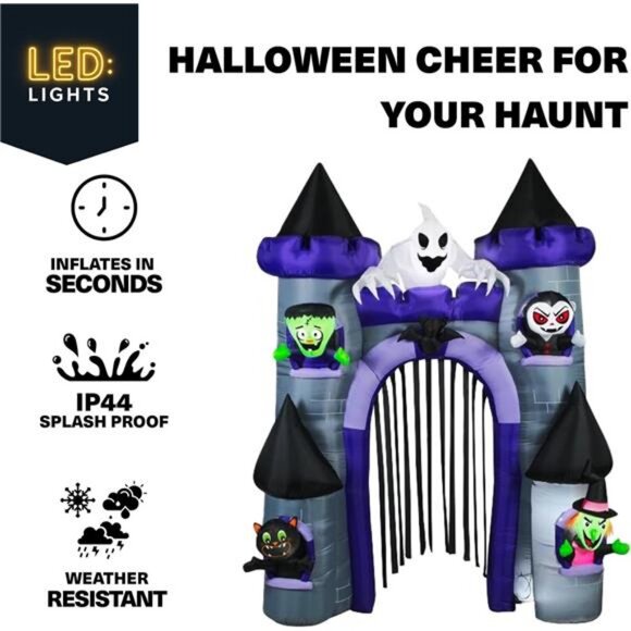 11 FT Halloween Inflatable Haunted Castle Archway, Giant Blow Up Outdoor - Picture 4 of 7